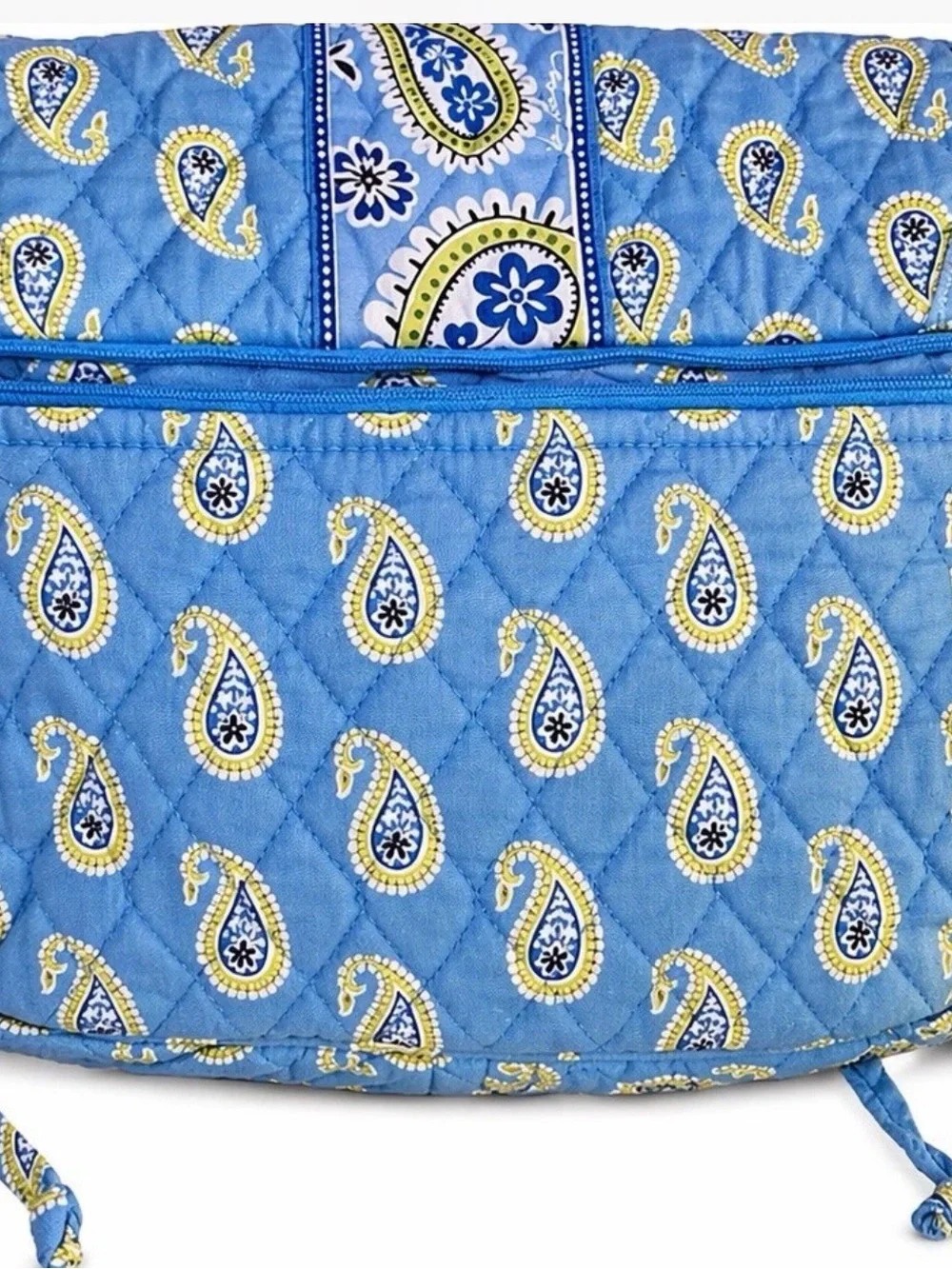 Vera Bradley Blue Paisley Quilted Cotton Crossbody with Yellow Accents